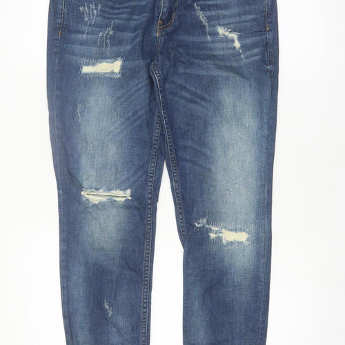 River Island Womens Blue Distressed Boyfriend Jeans Size 12