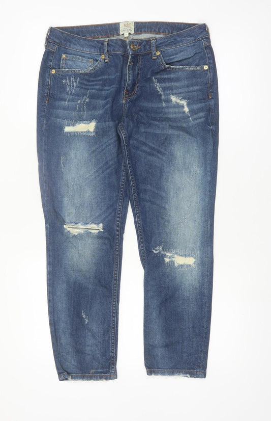 River Island Womens Blue Distressed Boyfriend Jeans Size 12