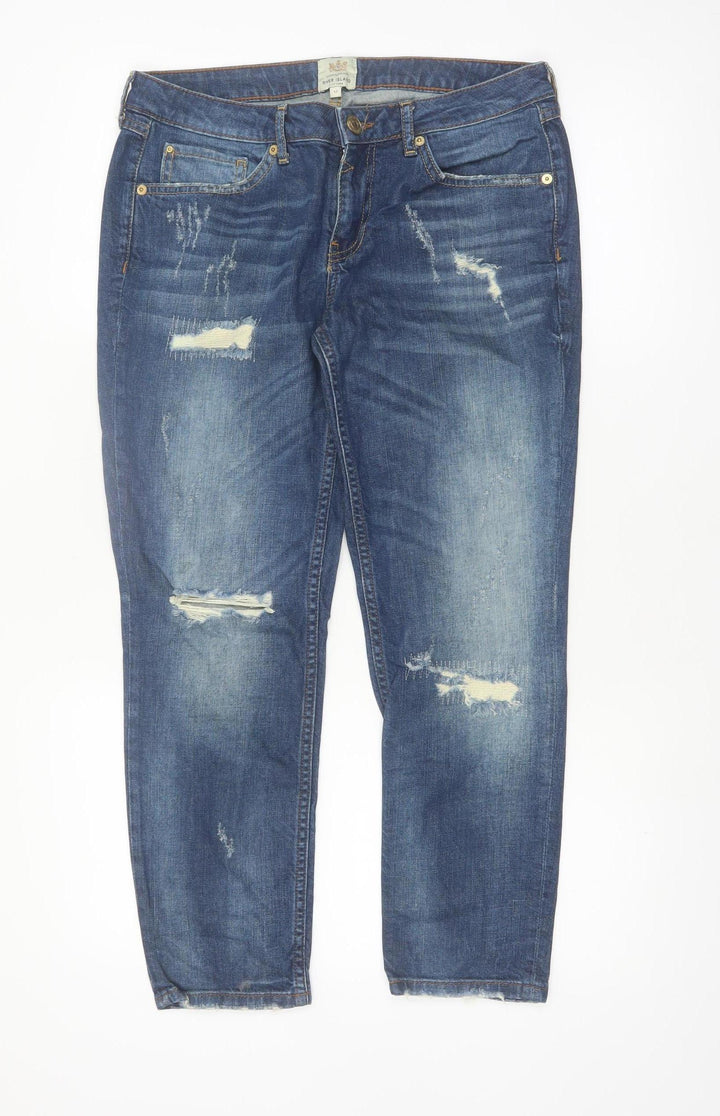 River Island Womens Blue Distressed Boyfriend Jeans Size 12