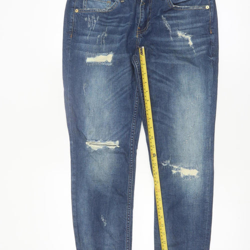 River Island Womens Blue Distressed Boyfriend Jeans Size 12