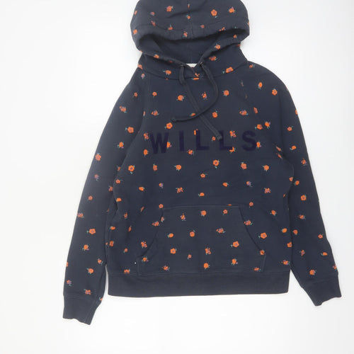 Jack Wills Women's Navy Floral Pullover Hoodie UK 10 Cotton WILLS Logo