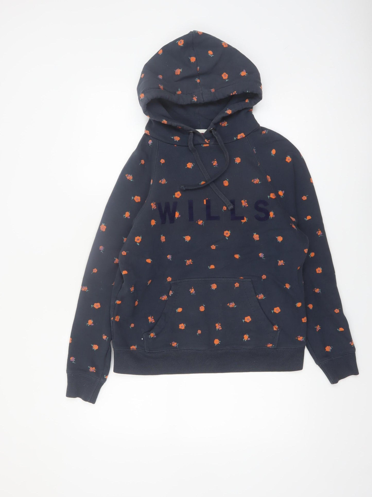 Jack Wills Women's Navy Floral Pullover Hoodie UK 10 Cotton WILLS Logo