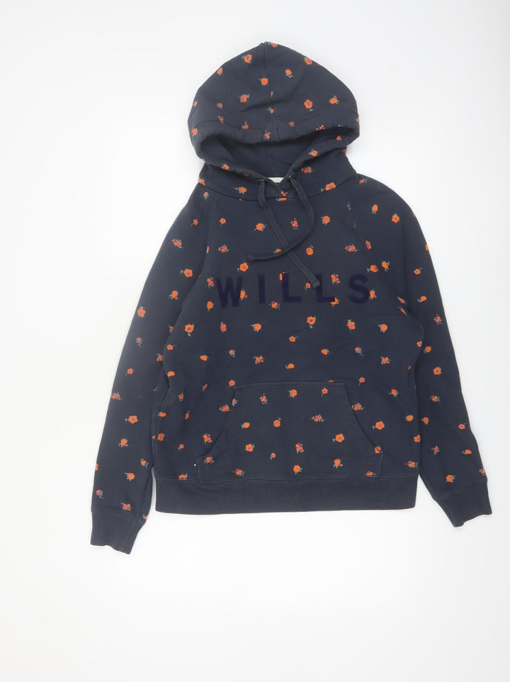 Jack Wills Women's Navy Floral Pullover Hoodie UK 10 Cotton WILLS Logo