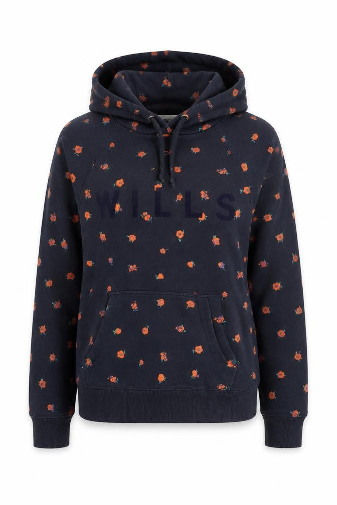 Jack Wills Women's Navy Floral Pullover Hoodie UK 10 Cotton WILLS Logo