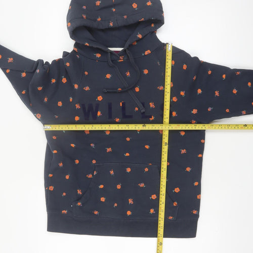 Jack Wills Women's Navy Floral Pullover Hoodie UK 10 Cotton WILLS Logo