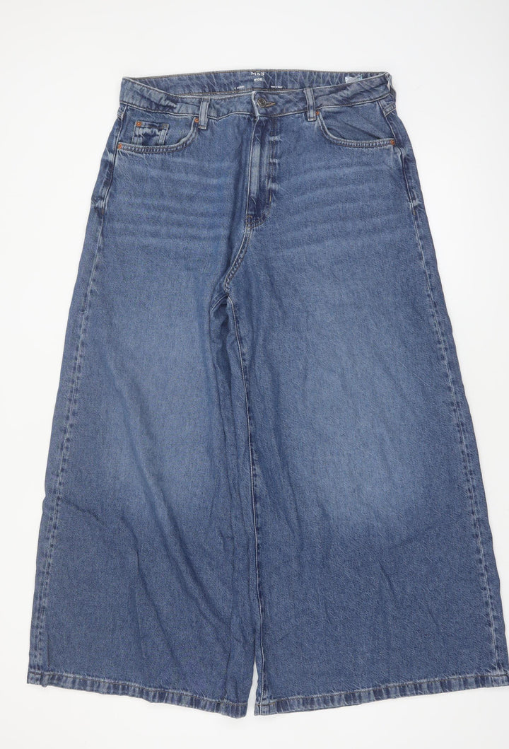 Marks and Spencer Women's Blue Wide-Leg Denim Jeans Size 6 Short
