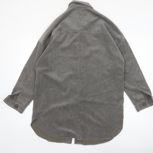 Pull&Bear Men's Grey Corduroy Button-Up Long Sleeve Shirt S