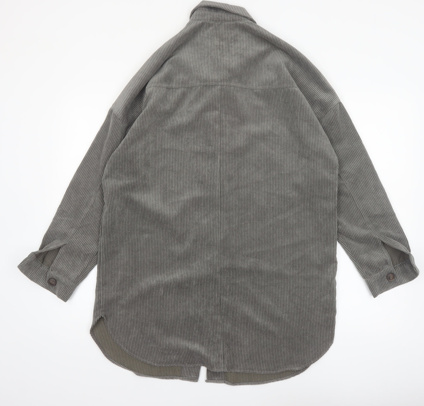 Pull&Bear Men's Grey Corduroy Button-Up Long Sleeve Shirt S