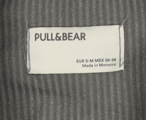 Pull&Bear Men's Grey Corduroy Button-Up Long Sleeve Shirt S