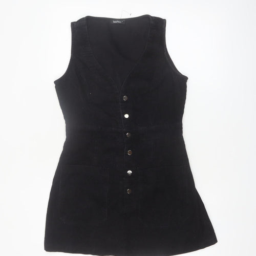 Boohoo Women's Black Corduroy Pinafore Dress Size 12