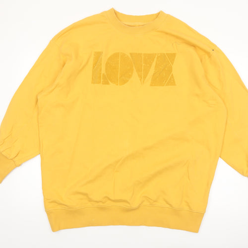 Next Women Yellow LOVE Crew Neck Pullover Sweatshirt L 16-18 Cotton