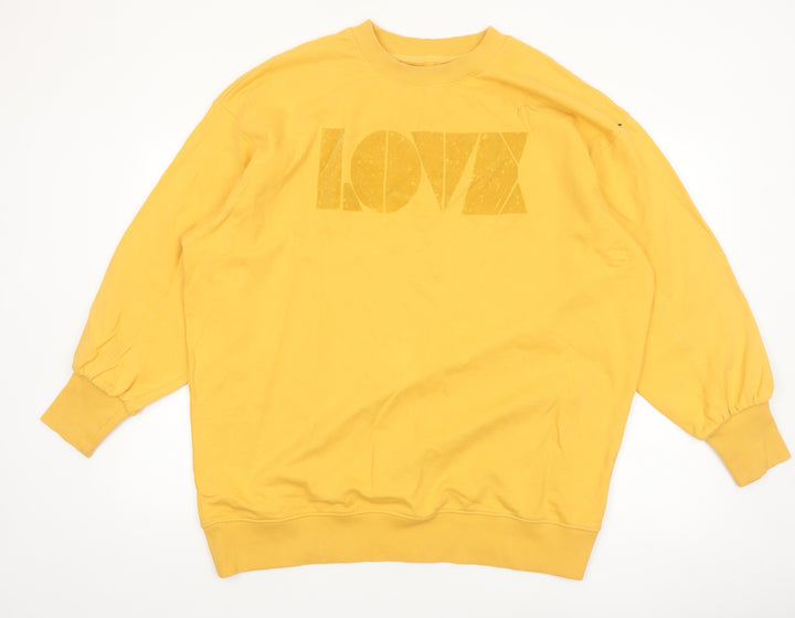 Next Women Yellow LOVE Crew Neck Pullover Sweatshirt L 16-18 Cotton