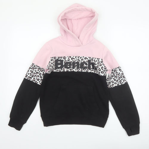 Bench Girls Pink Black Leopard Print Pullover Hoodie 9-10 Years