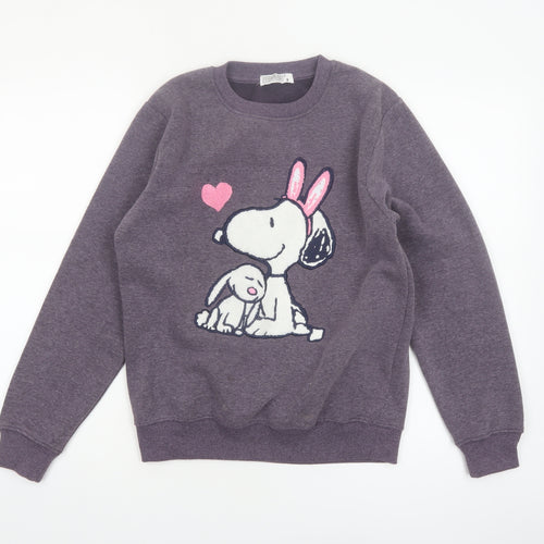 Peanuts Women's Purple Snoopy Print Pullover Sweatshirt Size S