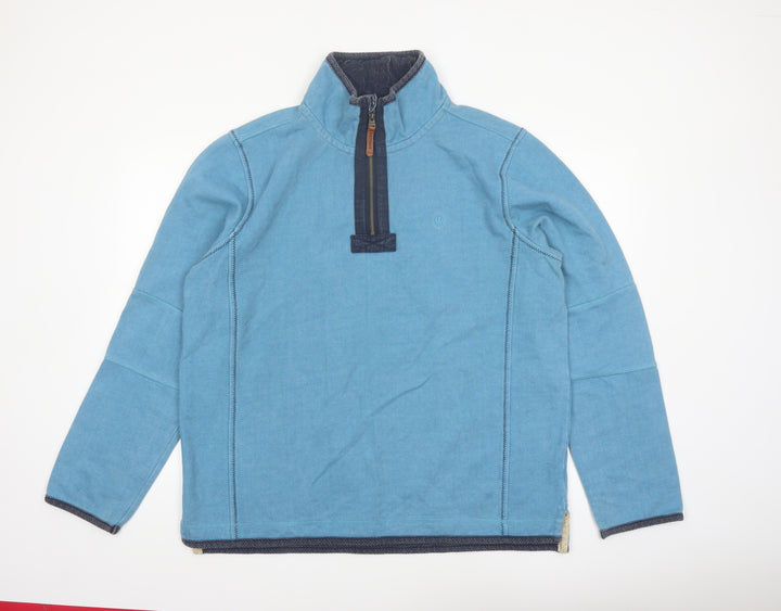 FatFace Mens Blue 1/4 Zip Cotton Sweatshirt L Regular Fit