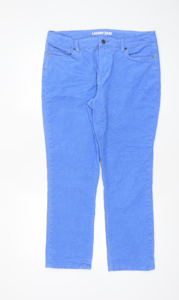 Lands' End Women's Blue Corduroy Chino Trousers UK 14/16 Stretch