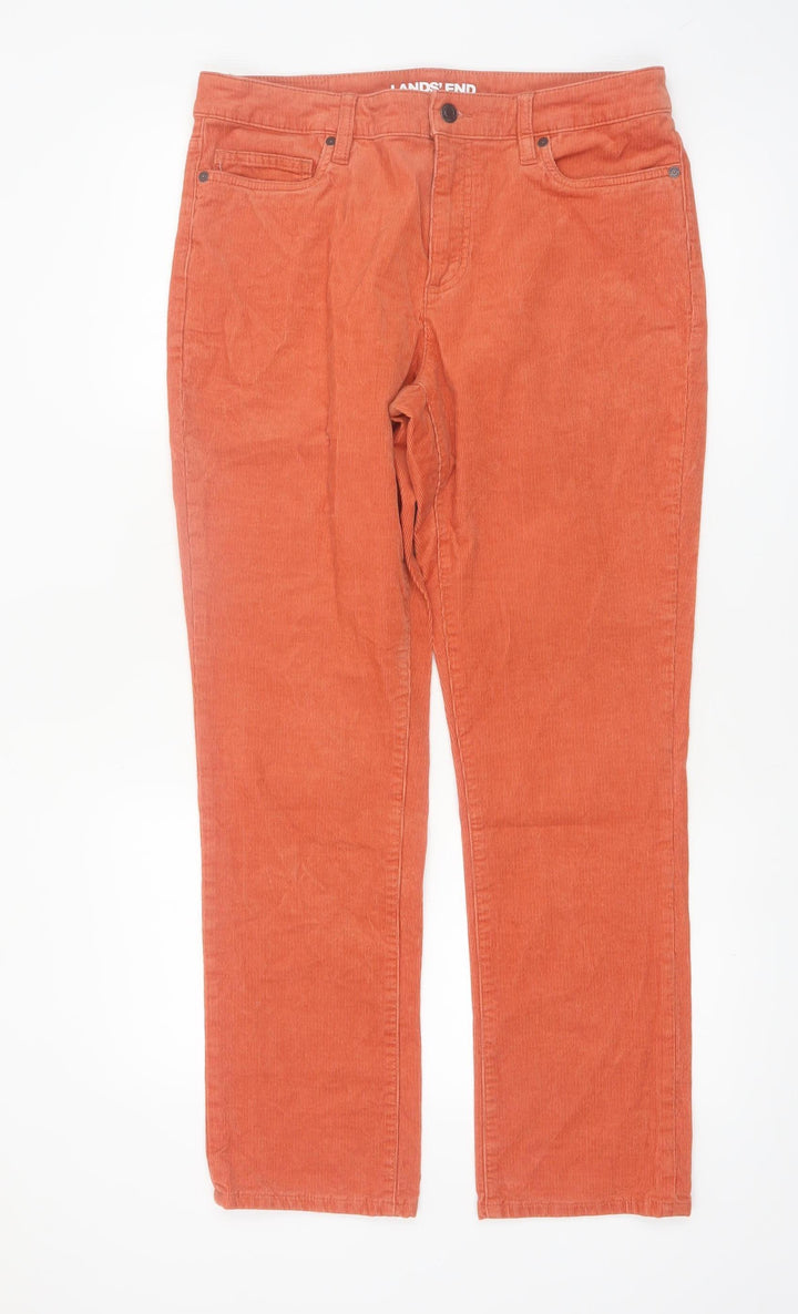 Lands’ End Women’s Orange Corduroy Trousers UK 14 Straight Cotton Blend
