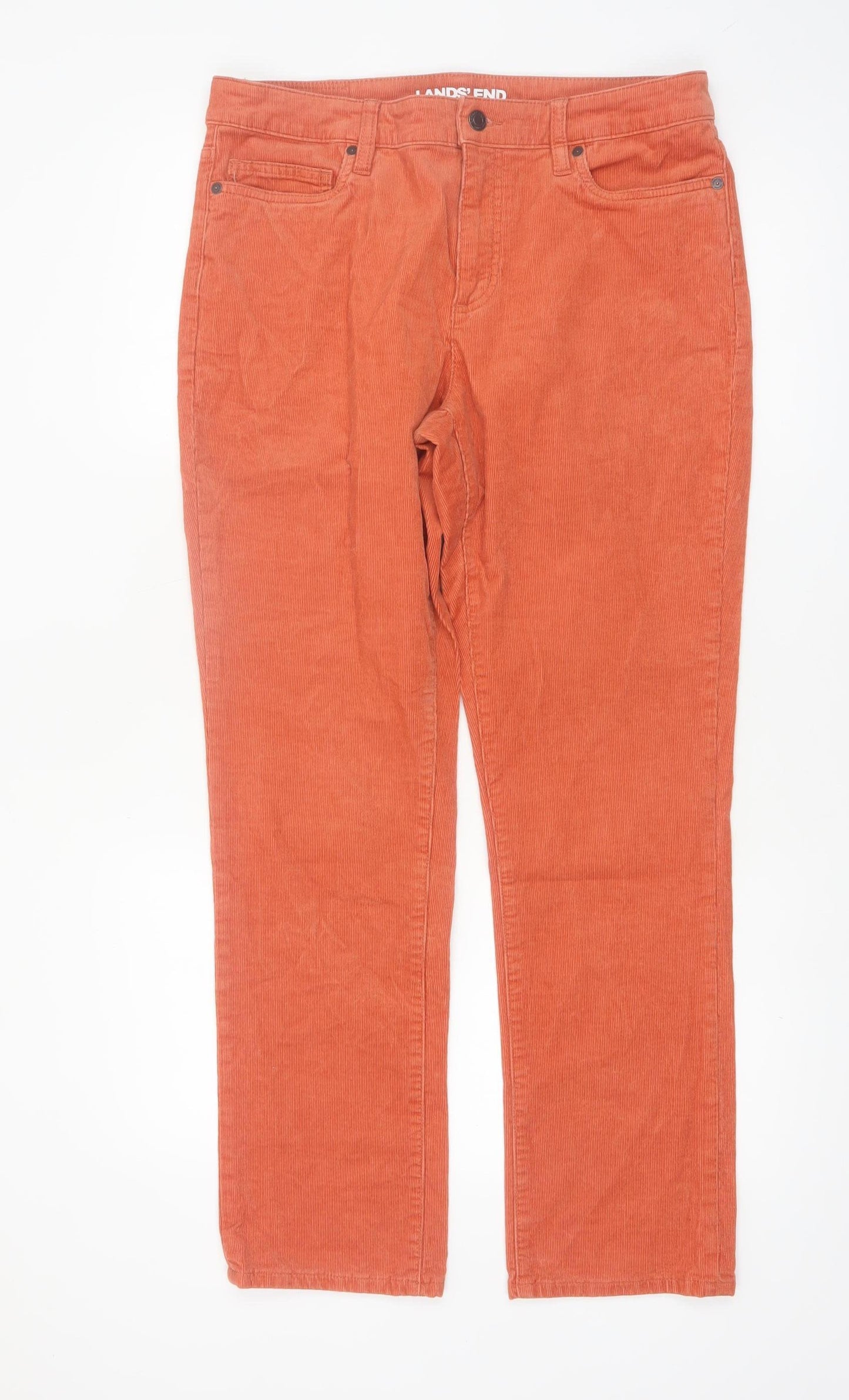 Lands’ End Women’s Orange Corduroy Trousers UK 14 Straight Cotton Blend