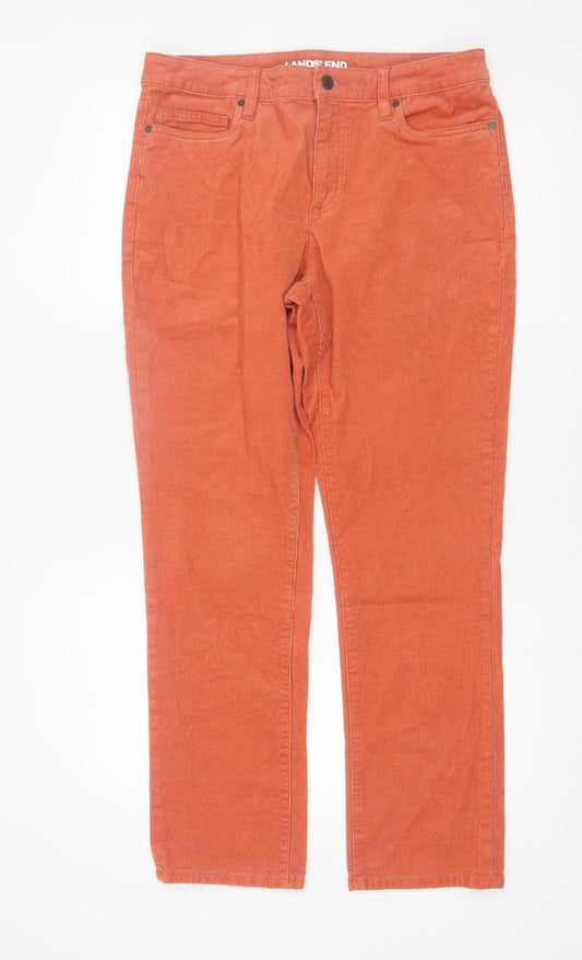 Lands’ End Women’s Orange Corduroy Trousers UK 14 Straight Cotton Blend