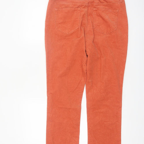 Lands’ End Women’s Orange Corduroy Trousers UK 14 Straight Cotton Blend