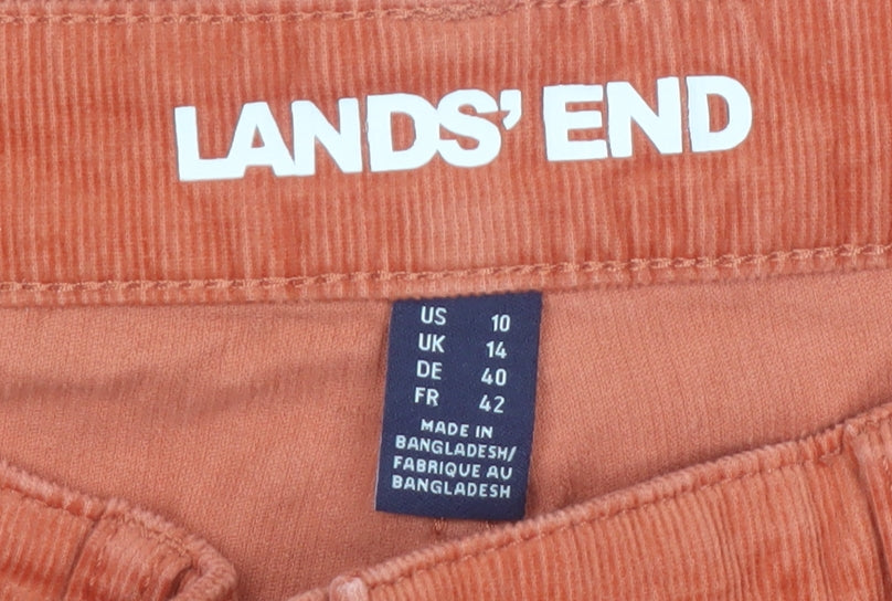 Lands’ End Women’s Orange Corduroy Trousers UK 14 Straight Cotton Blend