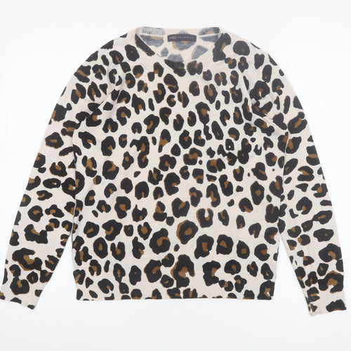 Marks and Spencer Women Beige Leopard Print Jumper Size 10 Acrylic Knit