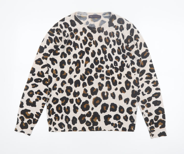 Marks and Spencer Women Beige Leopard Print Jumper Size 10 Acrylic Knit