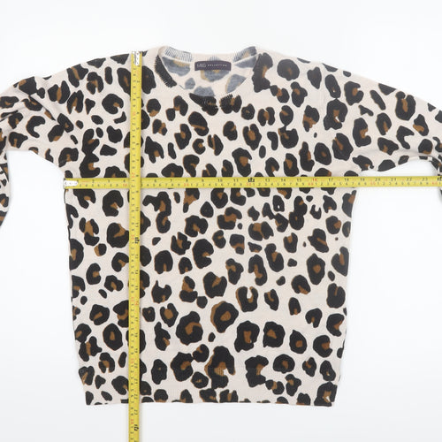 Marks and Spencer Women Beige Leopard Print Jumper Size 10 Acrylic Knit