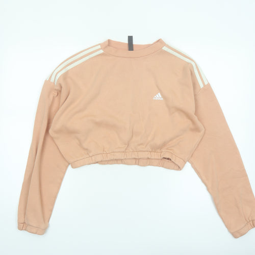 Adidas Womens Beige Cropped Pullover Sweatshirt Size M 12-14