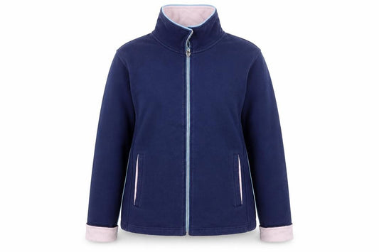 Front view of Crew Women Blue Cotton Full Zip Jacket, size 16, Classic Style