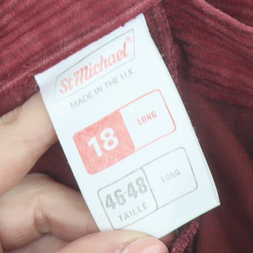 Marks and Spencer St Michael Womens Red Corduroy Trousers Size 18 Long