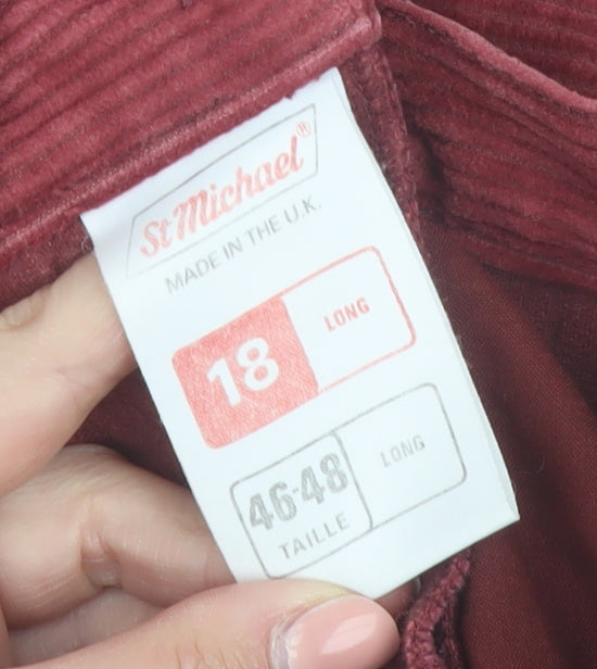 Marks and Spencer St Michael Womens Red Corduroy Trousers Size 18 Long