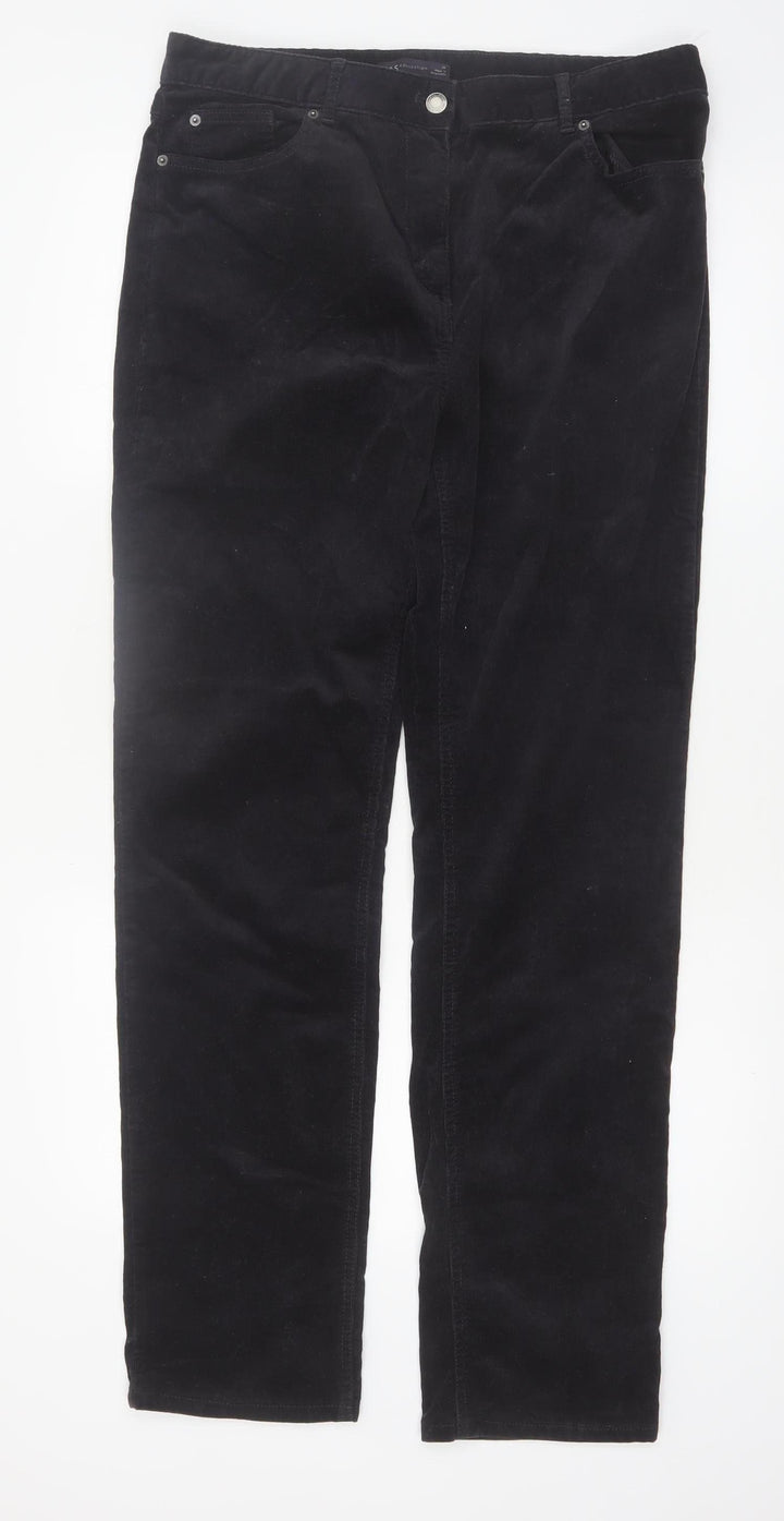 Marks and Spencer Women Black Corduroy Straight Trousers Size 14 Long