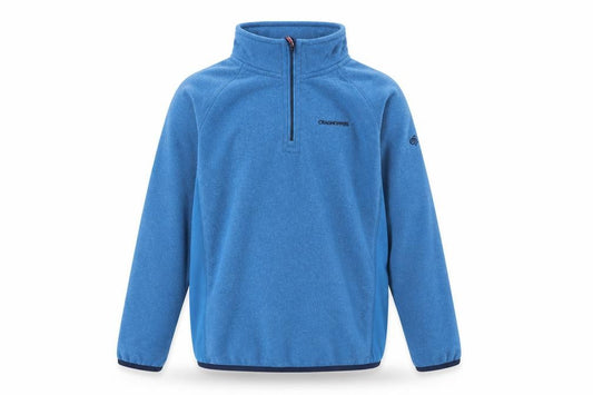 Front view of Craghoppers boys’ blue fleece 1/4 zip pullover sweatshirt age 13