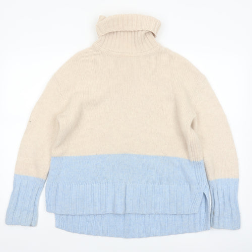 Reiss Women’s Beige Blue Roll Neck Wool Cashmere Jumper Size S