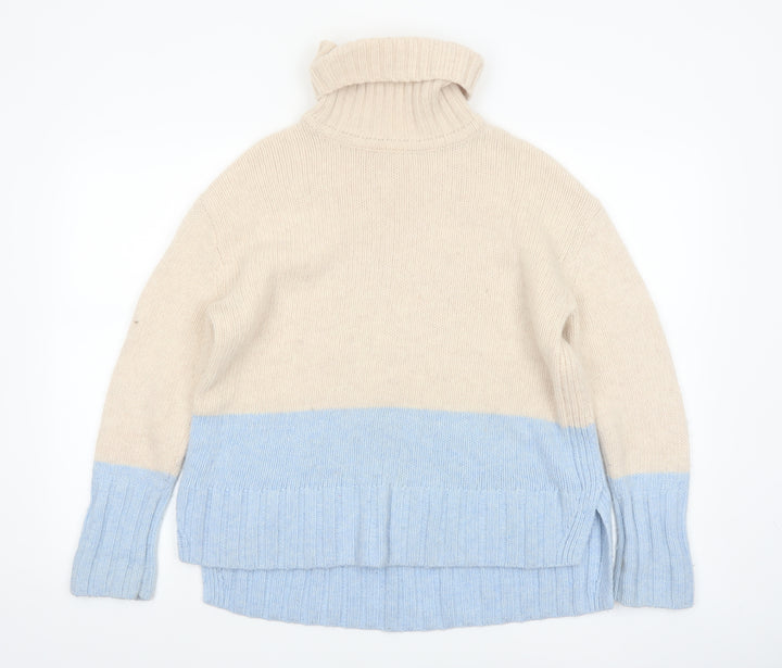 Reiss Women’s Beige Blue Roll Neck Wool Cashmere Jumper Size S