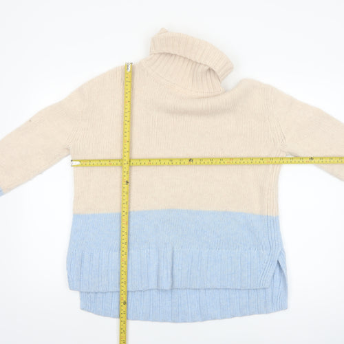 Reiss Women’s Beige Blue Roll Neck Wool Cashmere Jumper Size S
