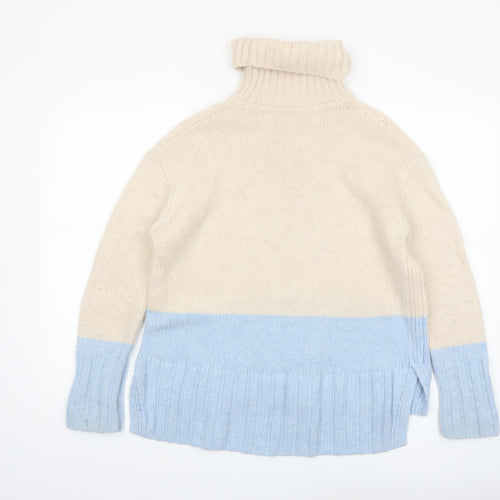 Reiss Women’s Beige Blue Roll Neck Wool Cashmere Jumper Size S