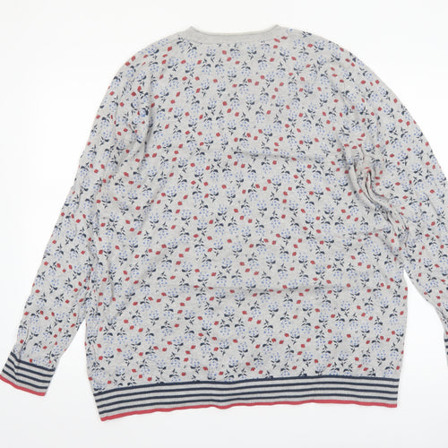 Mantaray Women's Grey Floral Cotton Long Sleeve Cardigan Size 22