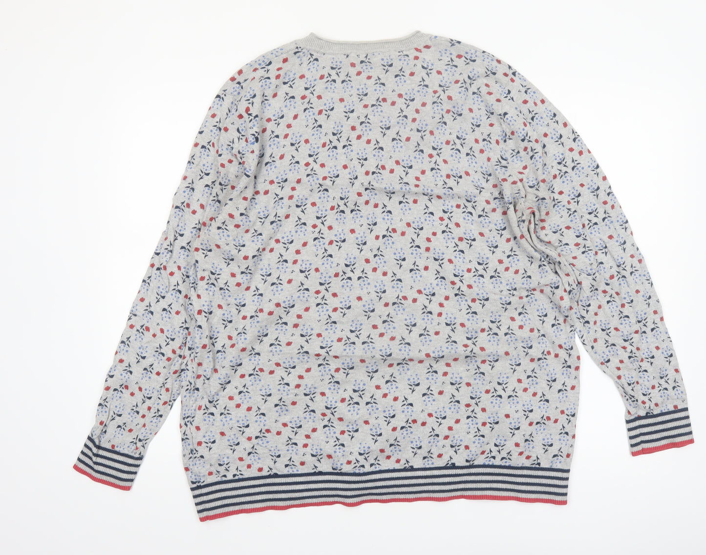Mantaray Women's Grey Floral Cotton Long Sleeve Cardigan Size 22