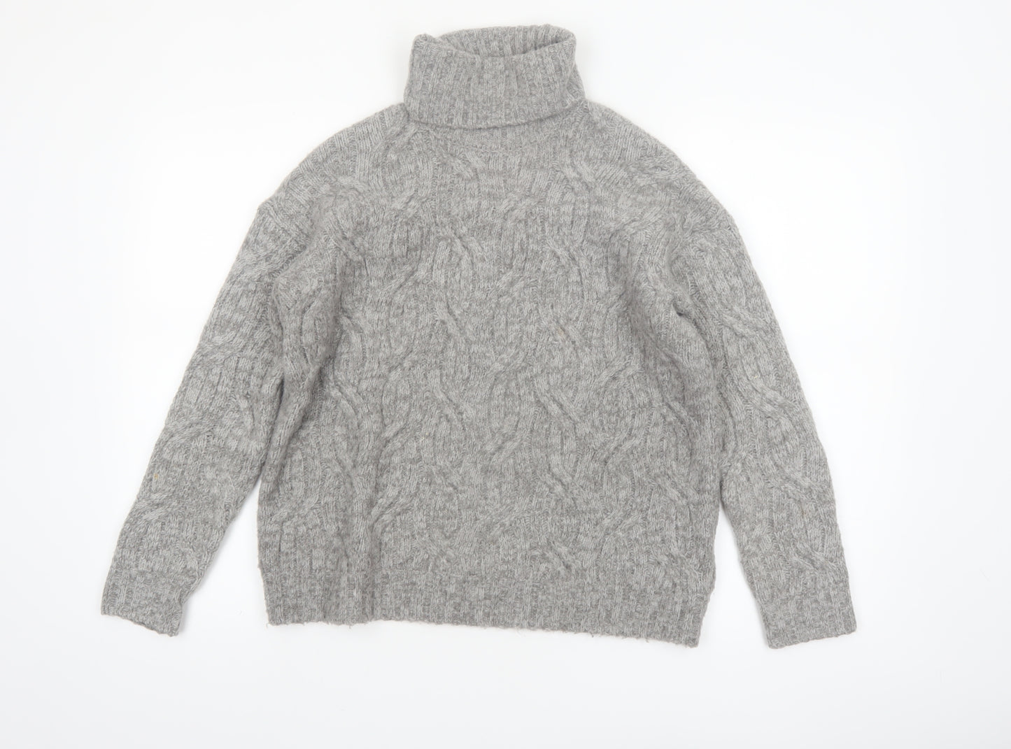 Marks and Spencer Women Grey Roll Neck Cable-Knit Wool Blend Jumper Size S