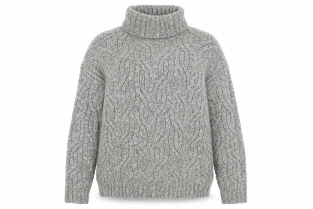 Front view of Marks & Spencer Women Grey Roll Neck Cable-Knit Wool Blend Jumper, size S