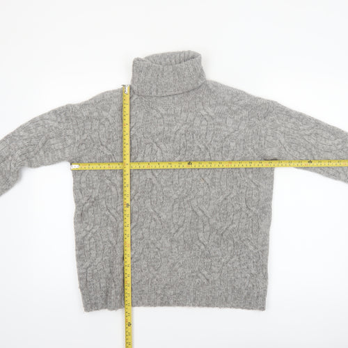 Marks and Spencer Women Grey Roll Neck Cable-Knit Wool Blend Jumper Size S