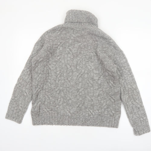 Marks and Spencer Women Grey Roll Neck Cable-Knit Wool Blend Jumper Size S