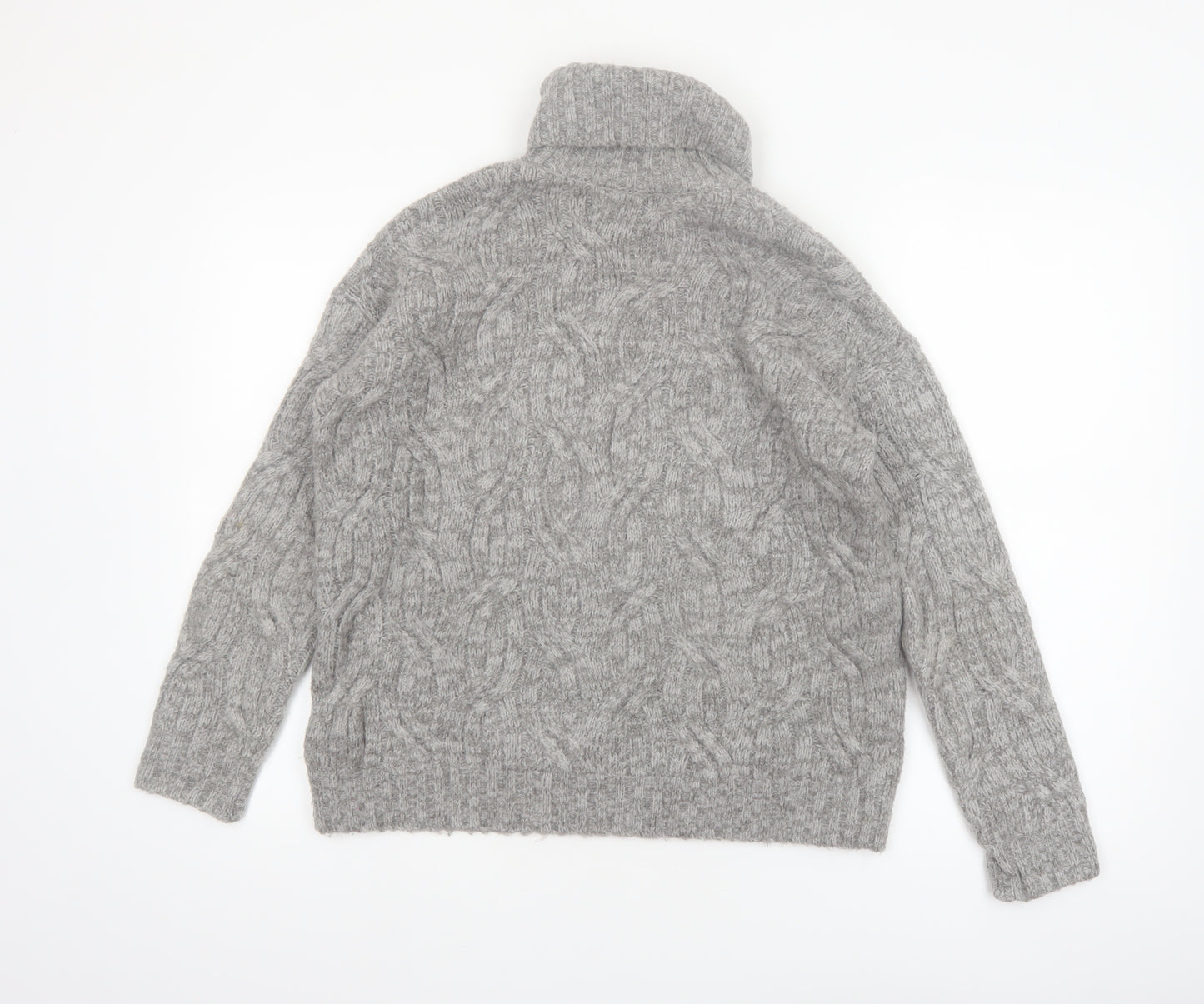 Marks and Spencer Women Grey Roll Neck Cable-Knit Wool Blend Jumper Size S