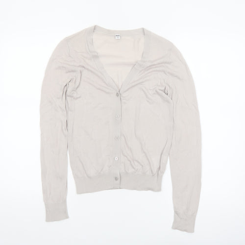 Uniqlo Women Beige V-Neck Button Cardigan M Lightweight Knit