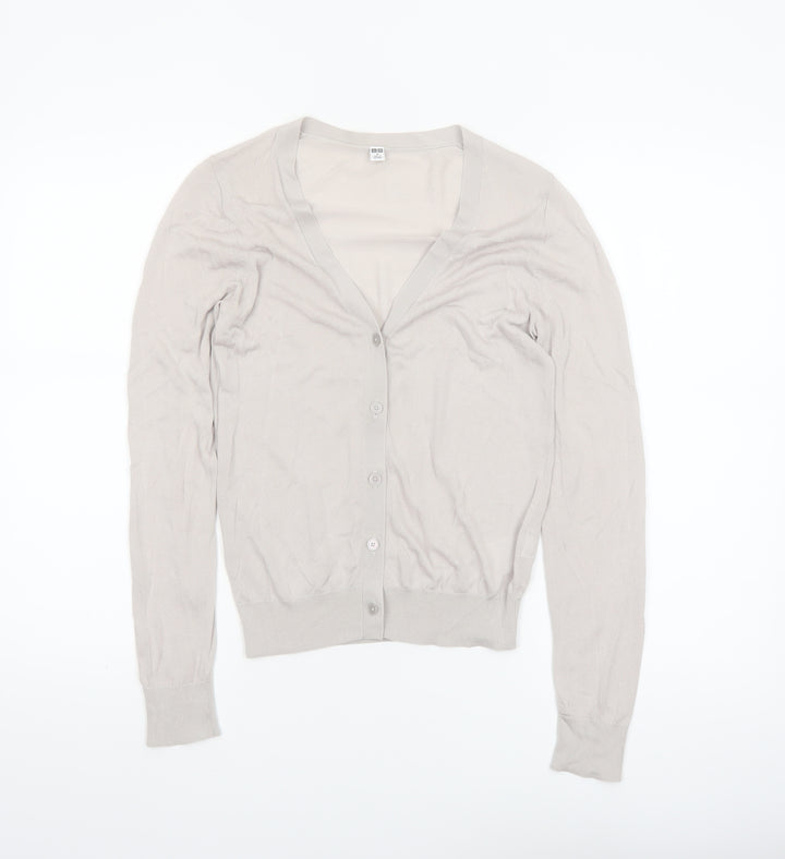 Uniqlo Women Beige V-Neck Button Cardigan M Lightweight Knit