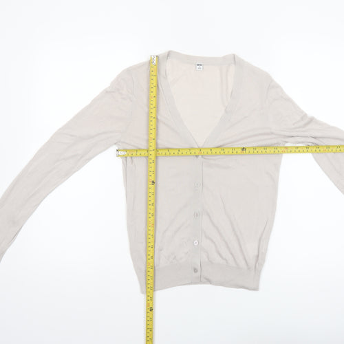Uniqlo Women Beige V-Neck Button Cardigan M Lightweight Knit