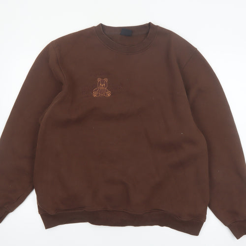 Kennyuniverse Women’s Brown Pullover Sweatshirt Large Teddy Bear Embroidered