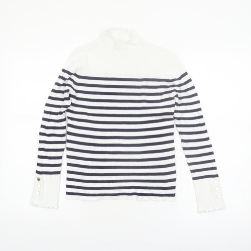 Et Vous Womens White Navy Striped Mock Neck Ribbed Jumper Size 12